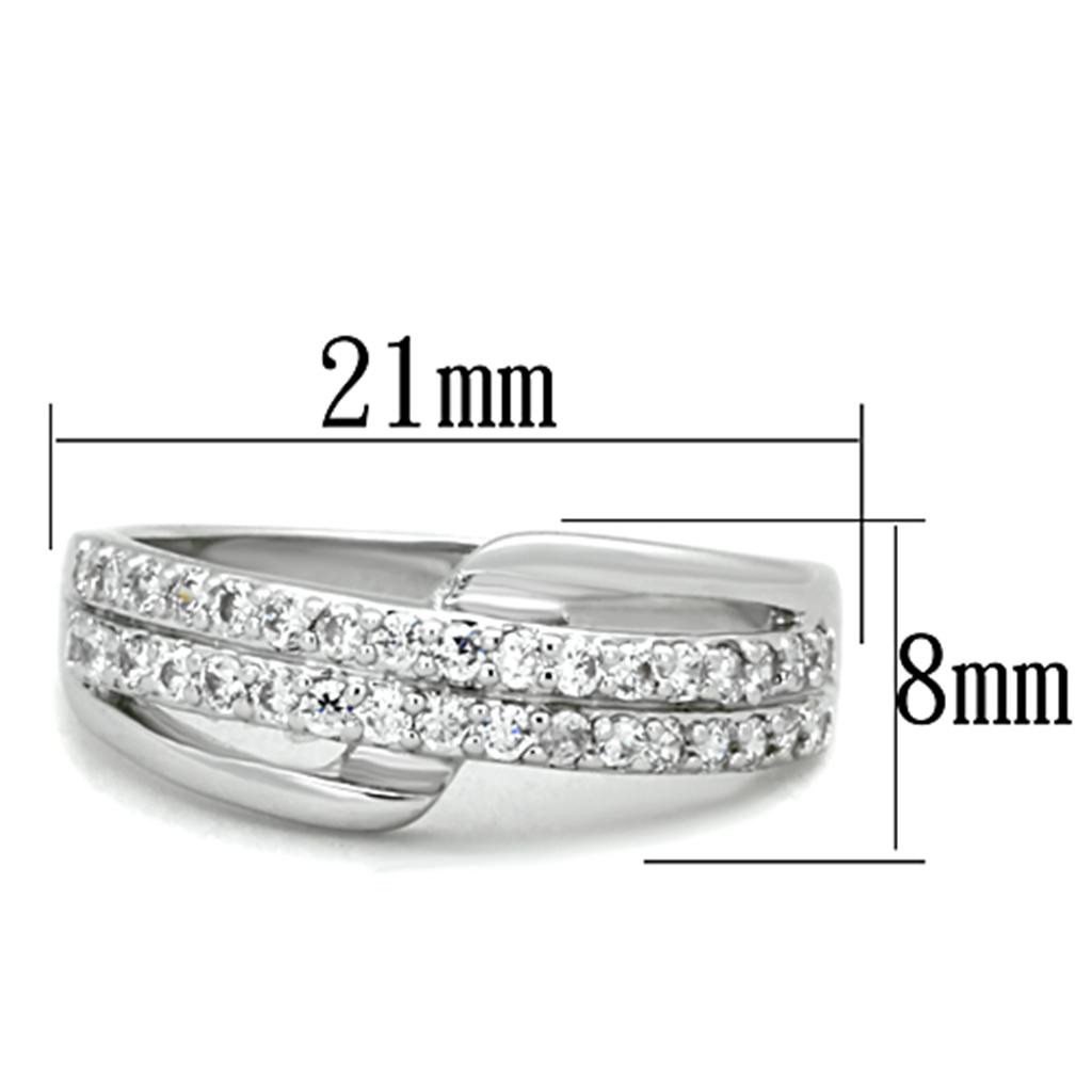 3W798 Rhodium Brass Ring featuring a clear AAA Grade CZ center stone, showcasing its elegant design and luxurious finish.