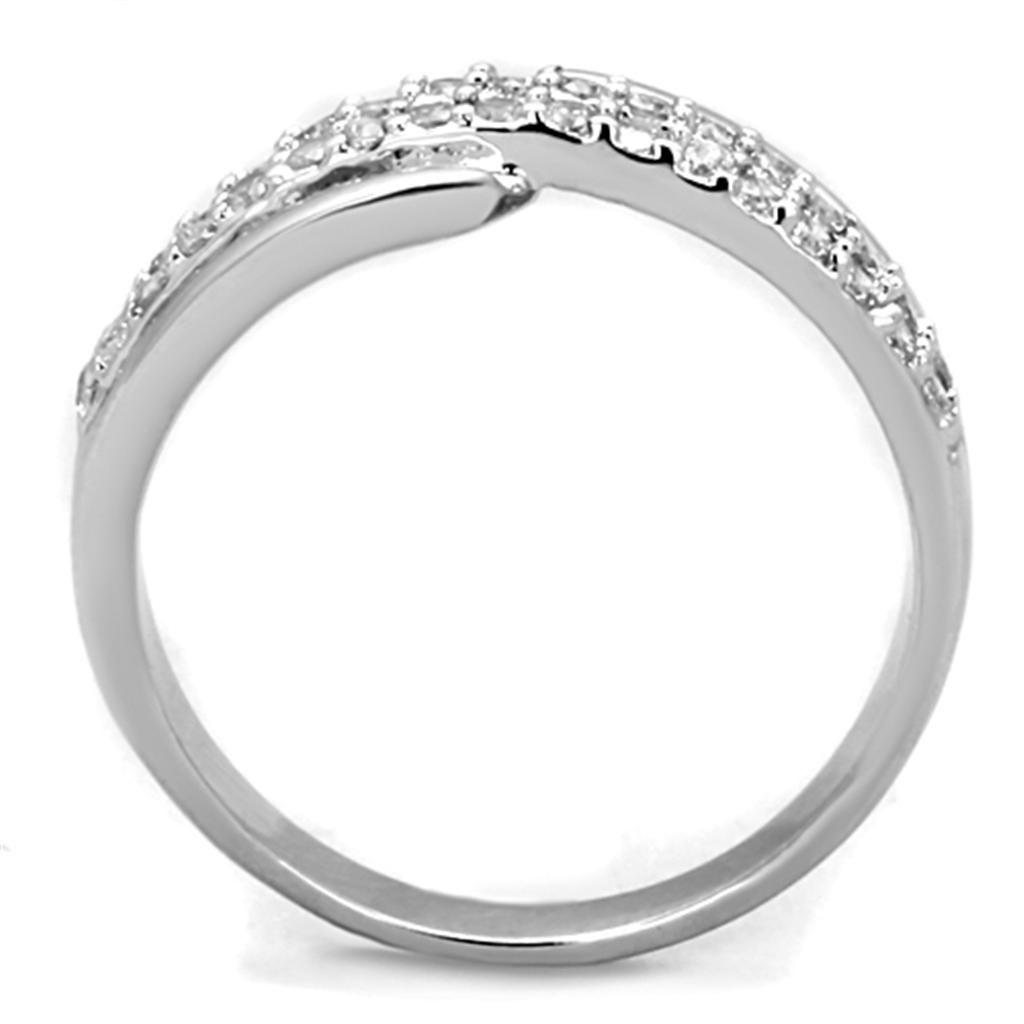3W798 Rhodium Brass Ring featuring a clear AAA Grade CZ center stone, showcasing its elegant design and luxurious finish.