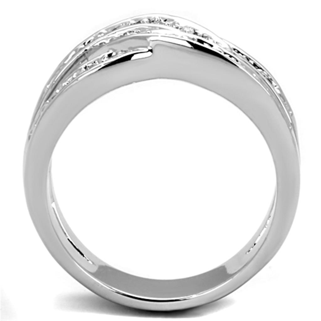 3W806 Rhodium Brass Ring featuring a clear AAA Grade CZ stone, showcasing its elegant design and luxurious finish.