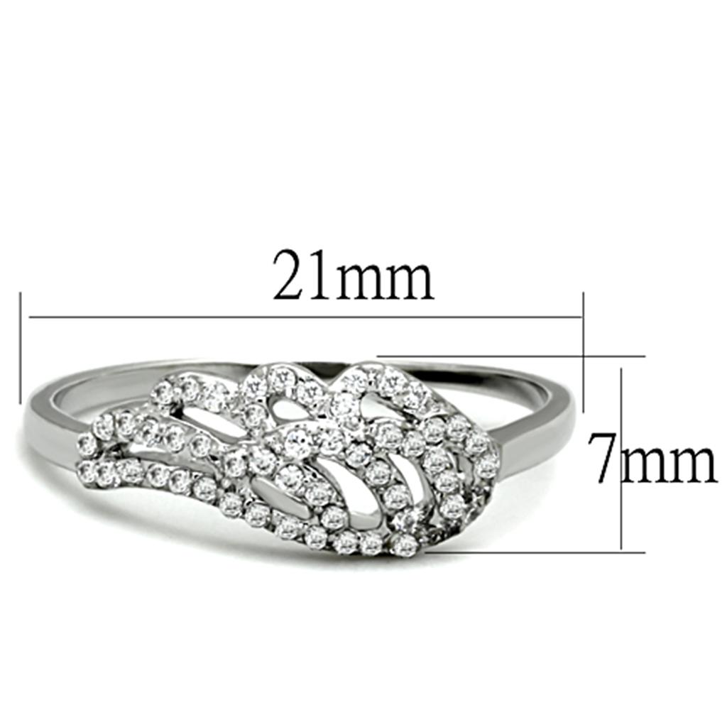 3W824 Rhodium Brass Ring featuring a clear AAA Grade CZ stone, showcasing its elegant design and shiny finish.