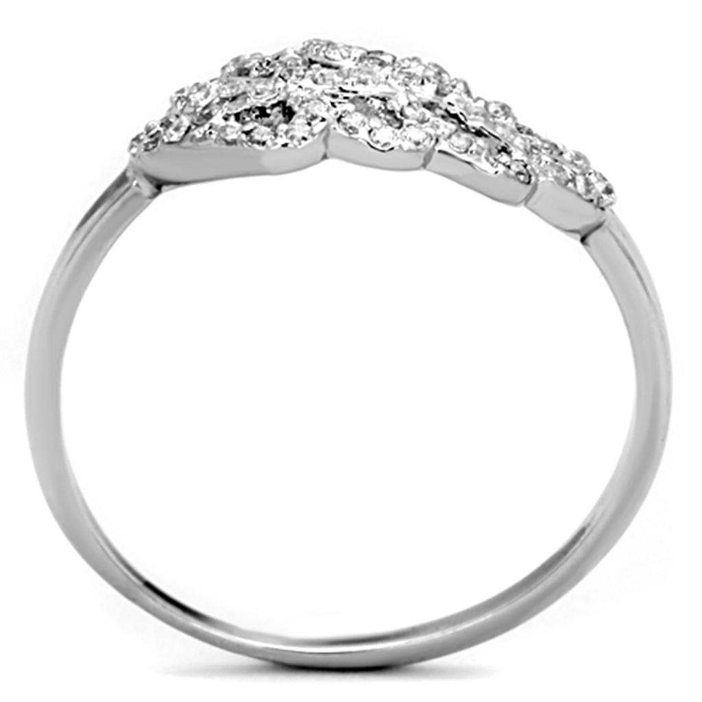 3W824 Rhodium Brass Ring featuring a clear AAA Grade CZ stone, showcasing its elegant design and shiny finish.