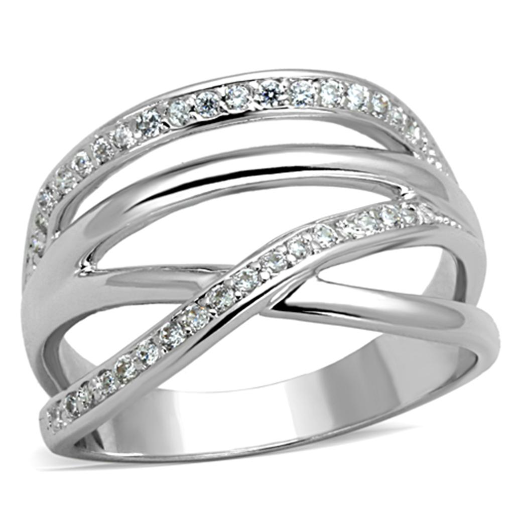 3W836 Rhodium Brass Ring featuring a clear AAA Grade CZ stone, showcasing its elegant design and luxurious finish.