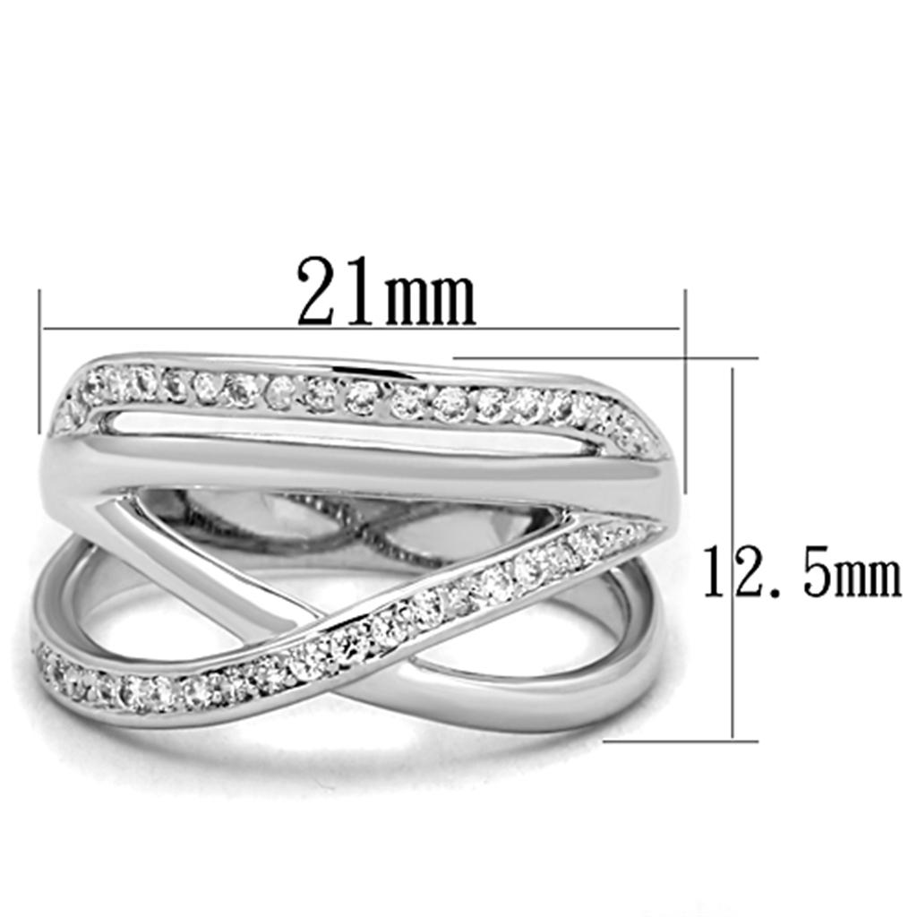 3W836 Rhodium Brass Ring featuring a clear AAA Grade CZ stone, showcasing its elegant design and luxurious finish.