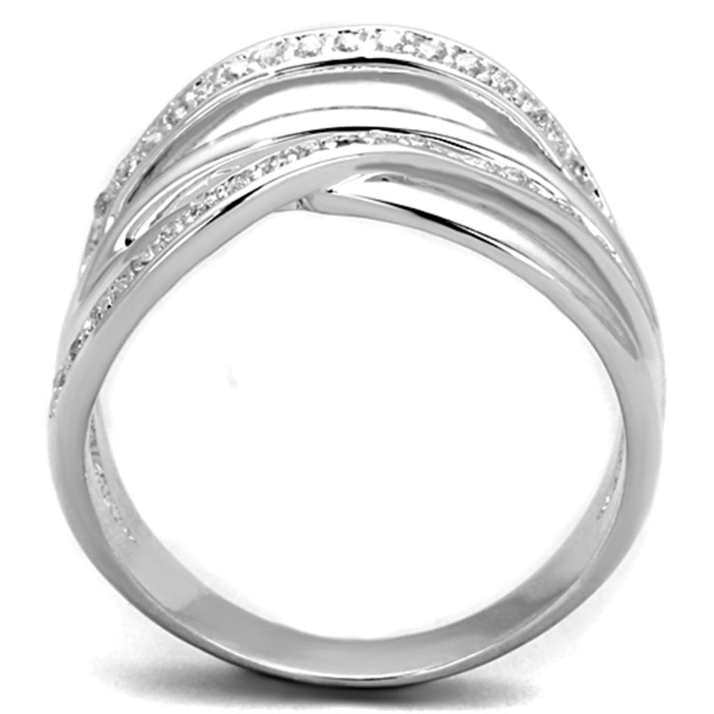 3W836 Rhodium Brass Ring featuring a clear AAA Grade CZ stone, showcasing its elegant design and luxurious finish.