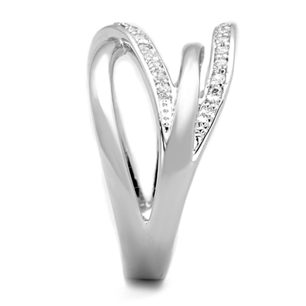 3W836 Rhodium Brass Ring featuring a clear AAA Grade CZ stone, showcasing its elegant design and luxurious finish.