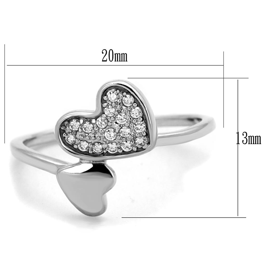 3W867 Rhodium Brass Ring featuring a clear AAA Grade CZ stone, showcasing its elegant design and shiny finish.
