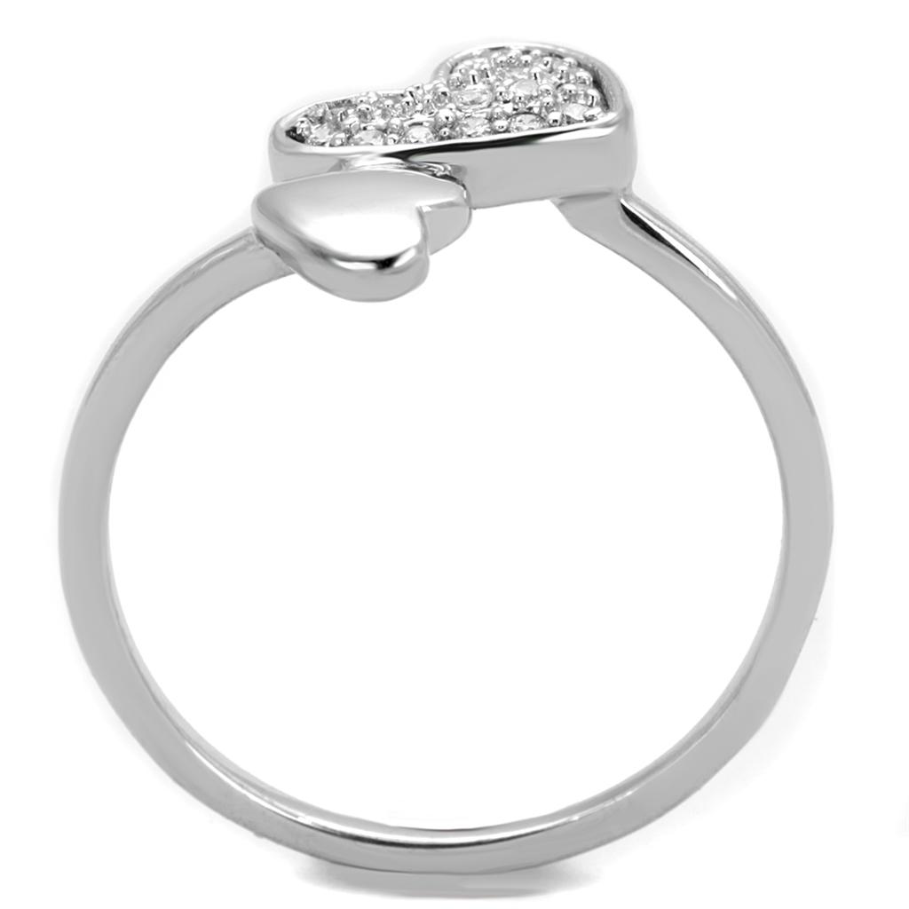 3W867 Rhodium Brass Ring featuring a clear AAA Grade CZ stone, showcasing its elegant design and shiny finish.