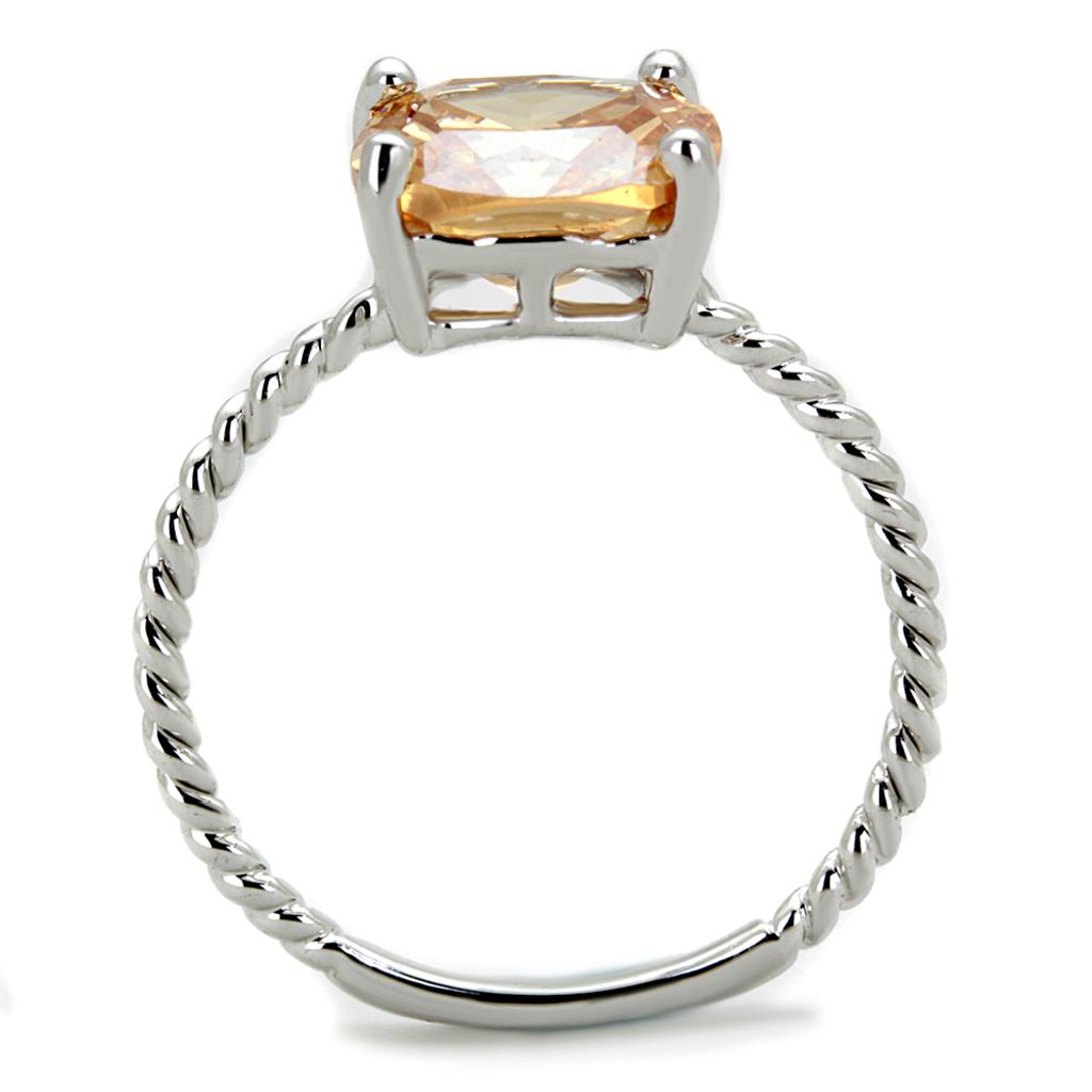 3W872 Rhodium Brass Ring featuring AAA Grade CZ in Champagne color, showcasing its elegant design and luxurious finish.