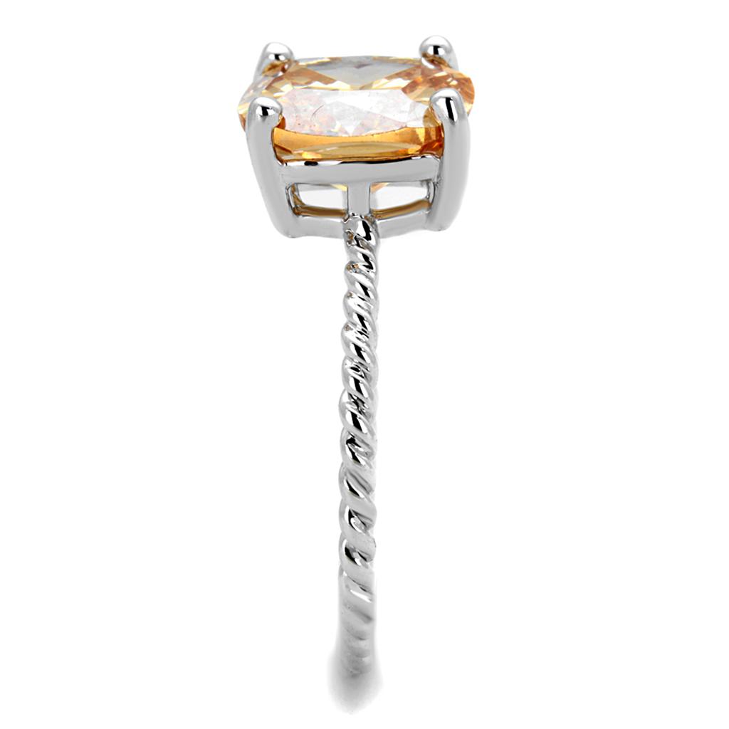 3W872 Rhodium Brass Ring featuring AAA Grade CZ in Champagne color, showcasing its elegant design and luxurious finish.