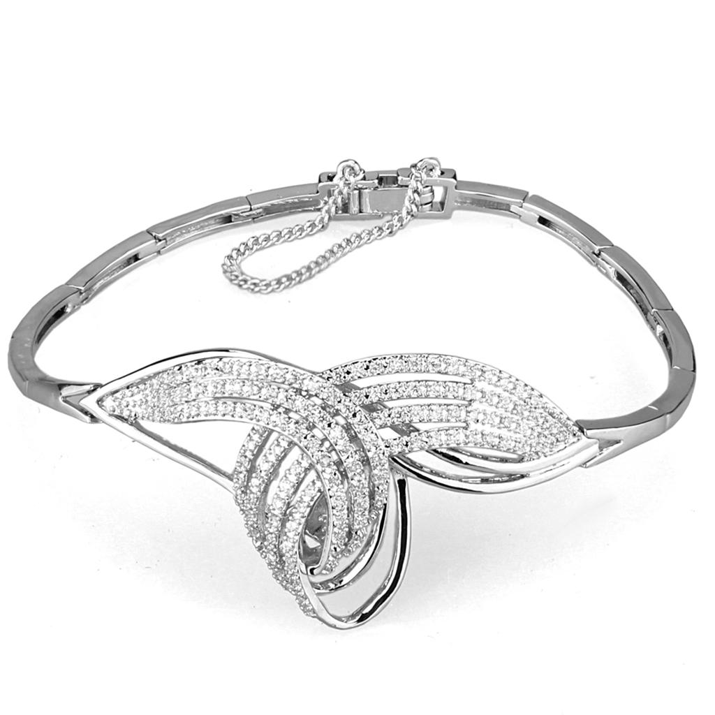 3W924 Rhodium Brass Jewelry Set featuring clear AAA Grade CZ stones, elegantly designed for special occasions.