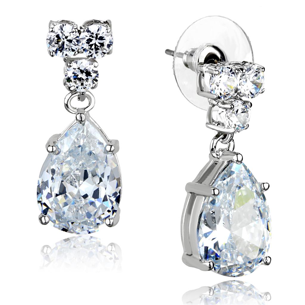 3W925 Rhodium Brass Jewelry Set featuring AAA Grade Clear CZ stones, elegantly designed for special occasions.