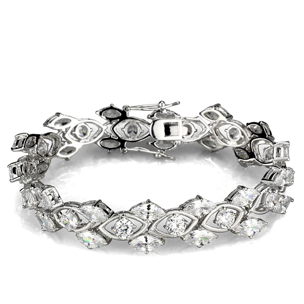 Elegant 3W933 Rhodium Brass Jewelry Set featuring AAA Grade CZ in Clear, showcasing its luxurious design and sparkling center stone.