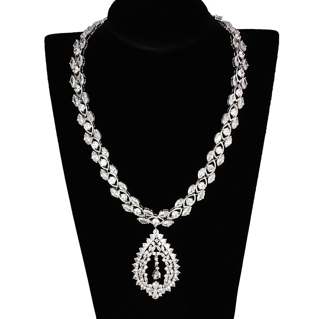 Elegant 3W933 Rhodium Brass Jewelry Set featuring AAA Grade CZ in Clear, showcasing its luxurious design and sparkling center stone.