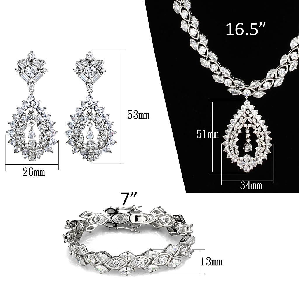 Elegant 3W933 Rhodium Brass Jewelry Set featuring AAA Grade CZ in Clear, showcasing its luxurious design and sparkling center stone.