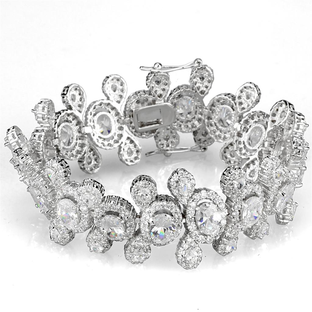 3W931 Rhodium Brass Jewelry Set featuring clear AAA Grade CZ stones, elegantly designed for special occasions.