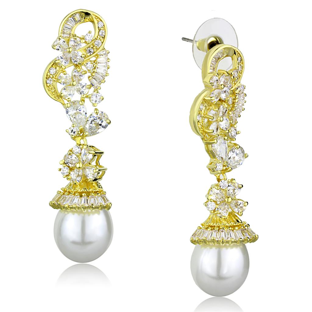 3W945 Gold Brass Jewelry Set featuring AAA Grade CZ stones in clear, elegantly designed for a luxurious look.