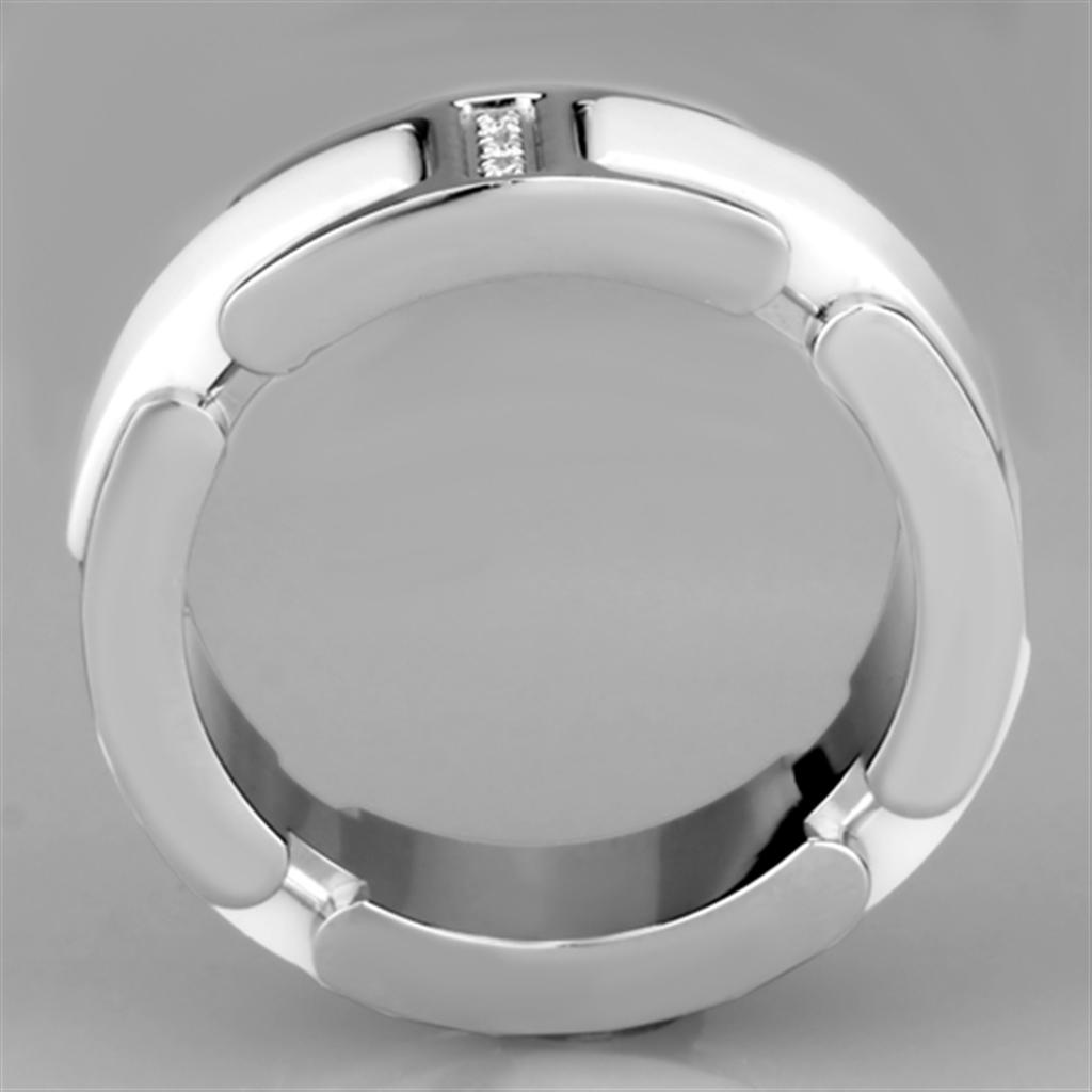 3W967 High Polished Stainless Steel Ring featuring a white ceramic center stone, showcasing a sleek and elegant design.