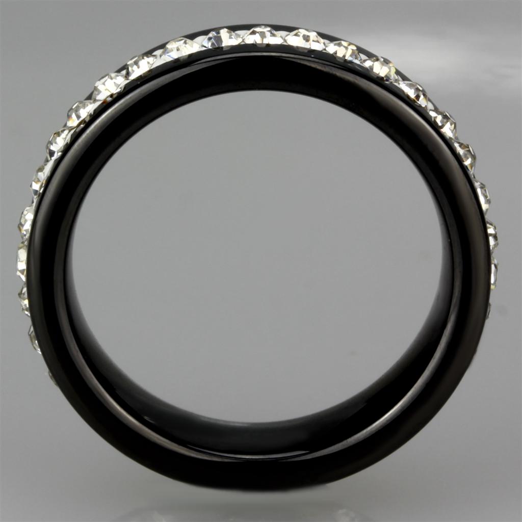 3W969 High Polished Stainless Steel Ring featuring a jet ceramic center stone, showcasing a sleek and modern design.