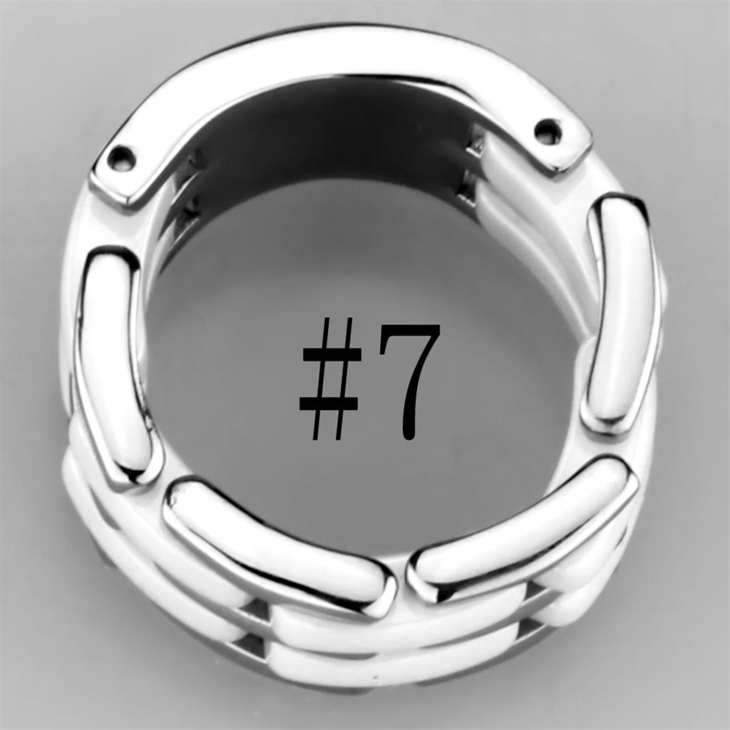 3W975 High Polished Stainless Steel Ring featuring a white ceramic center stone, showcasing a sleek and modern design.