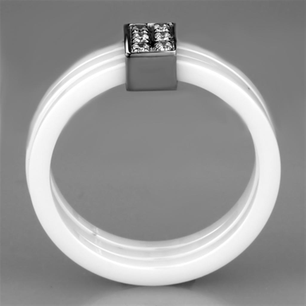 3W981 High Polished Stainless Steel Ring featuring a white ceramic center stone, showcasing a sleek and elegant design.