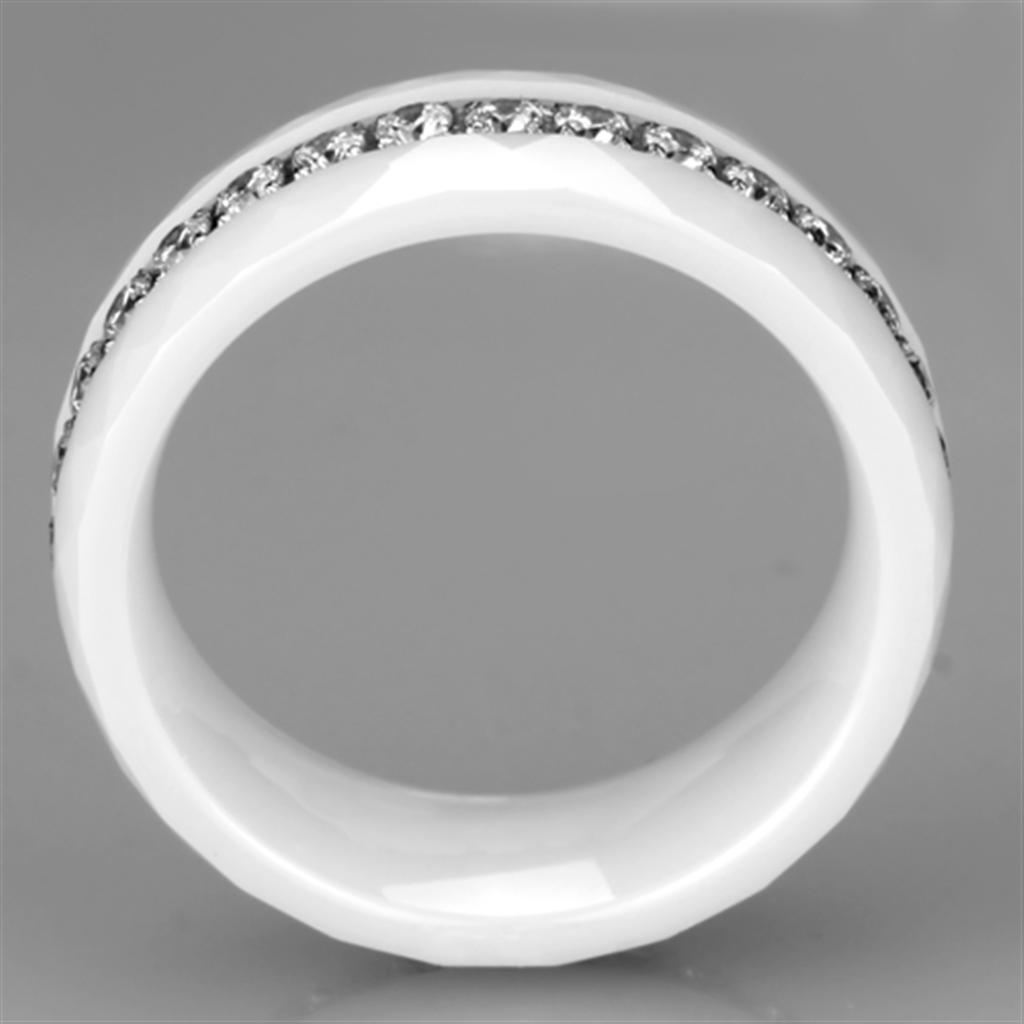 3W983 High Polished Stainless Steel Ring featuring a white ceramic center stone, showcasing its elegant design and shiny finish.