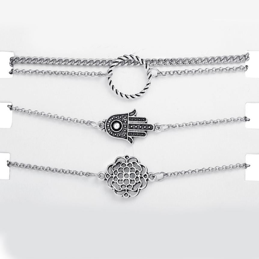 Elegant 4 Piece Hamsa Set bracelet in 18K white gold plating, showcasing intricate design and craftsmanship.