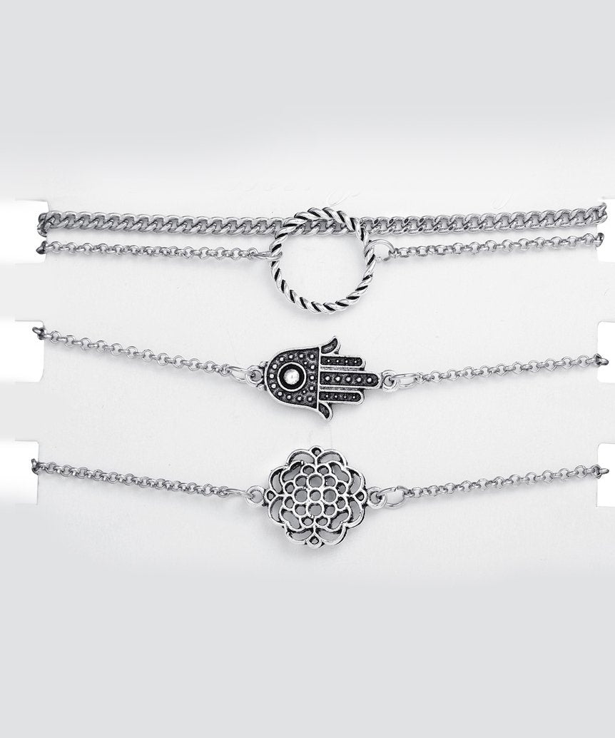 Elegant 4 Piece Hamsa Set bracelet in 18K white gold plating, showcasing intricate design and craftsmanship.