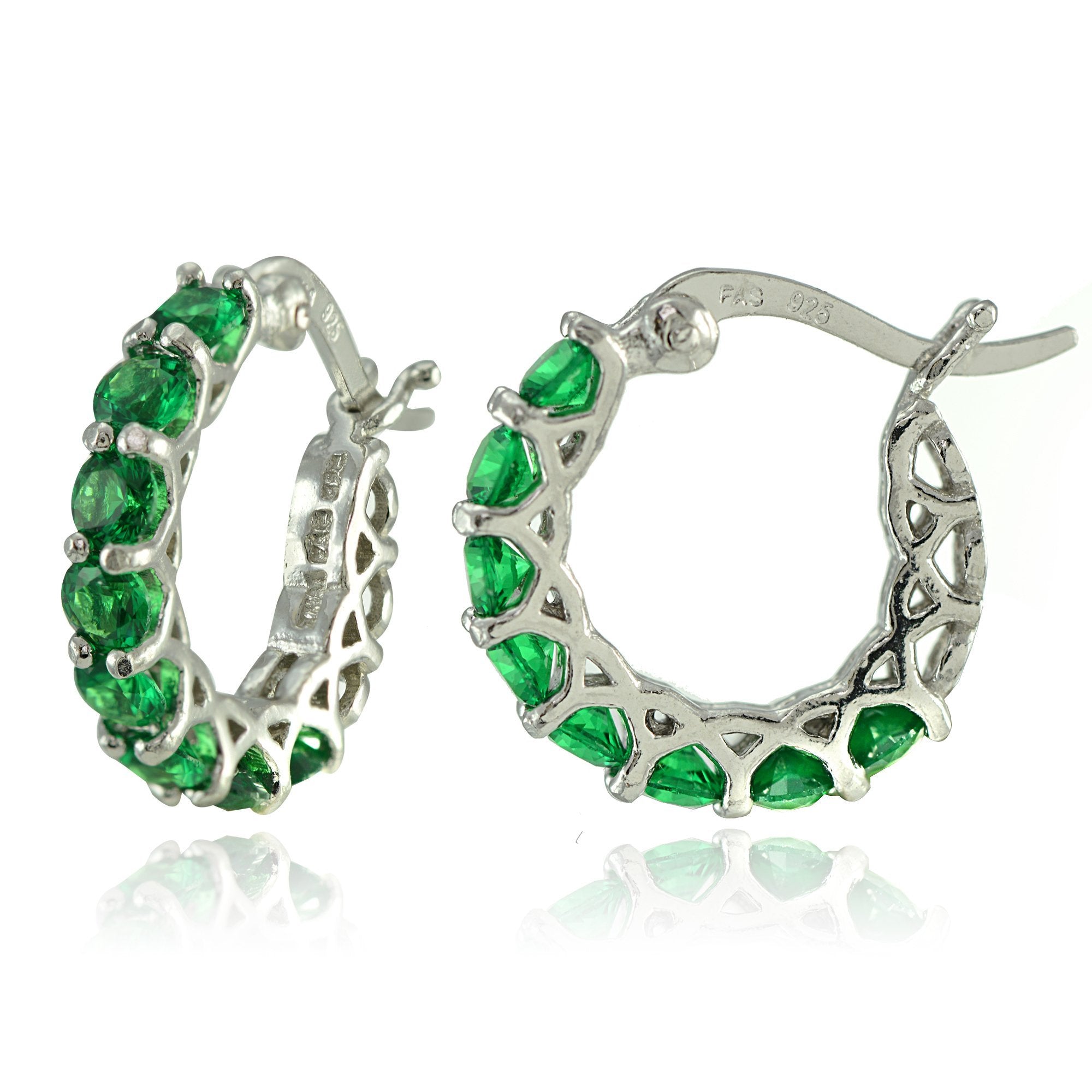 Elegant 4.00 CT Emerald Gemstone French Lock Hoop Earrings in 18K White Gold, showcasing vibrant emeralds and luxurious design.
