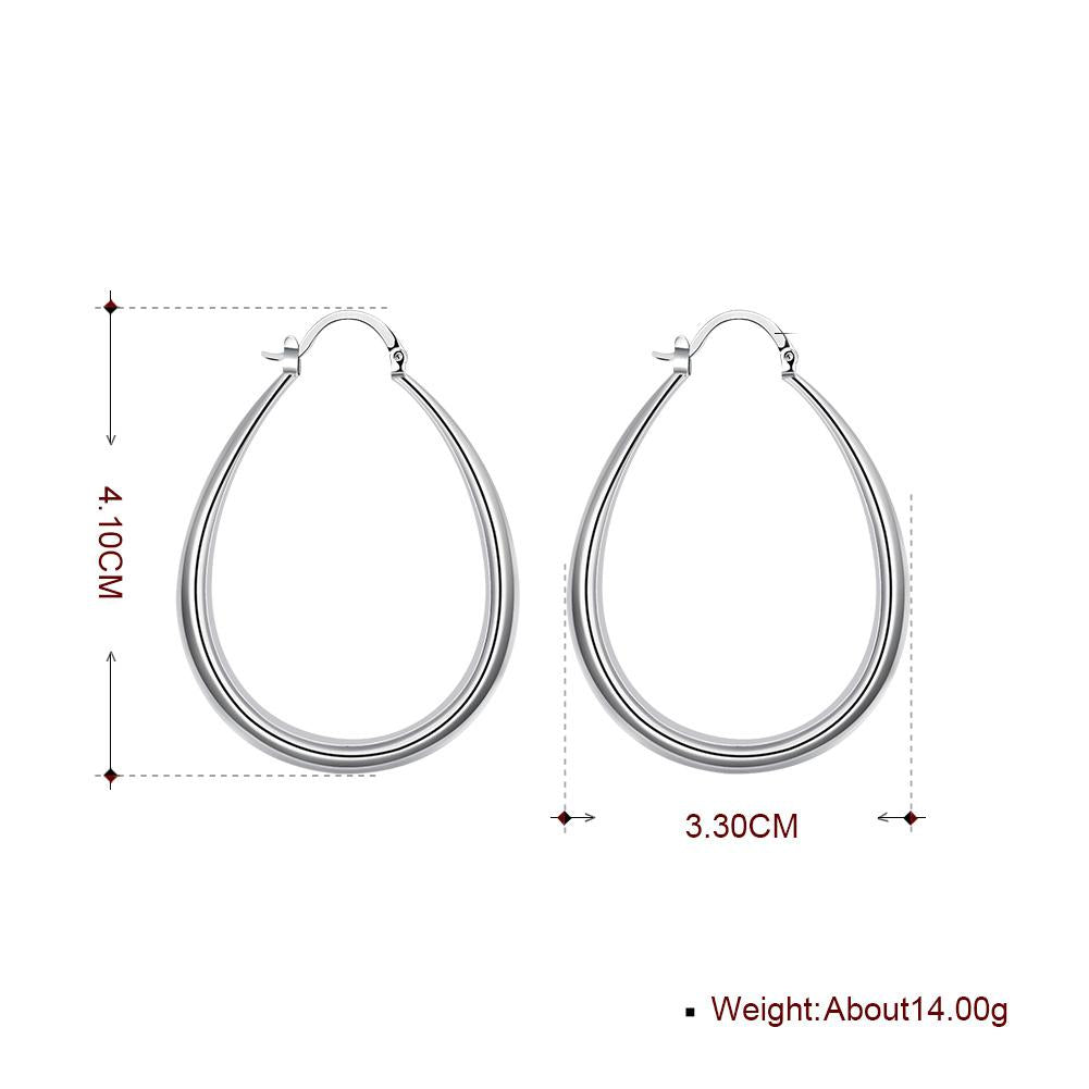 A pair of elegant 40mm French Lock Hoop Earrings in 18K white gold plating, showcasing a shiny finish and a comfortable design.