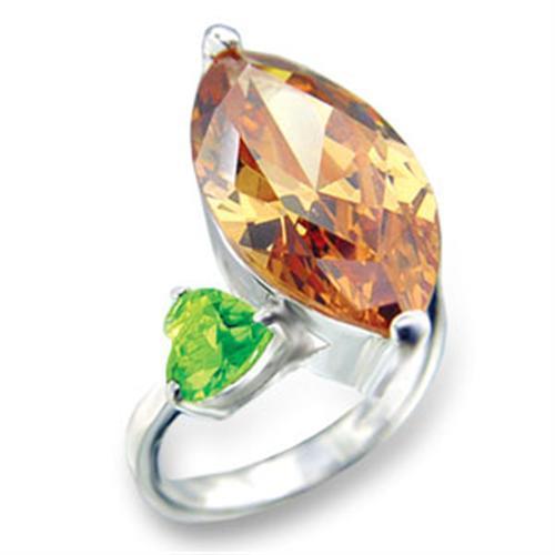 High-Polished 925 Sterling Silver Ring with AAA Grade CZ in champagne color, showcasing its elegant design and shine.