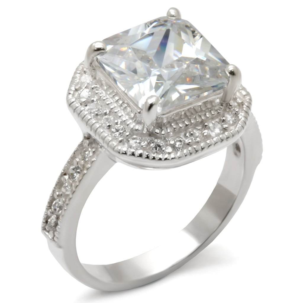 High-Polished 925 Sterling Silver Ring featuring a clear AAA Grade cubic zirconia center stone, showcasing elegance and craftsmanship.