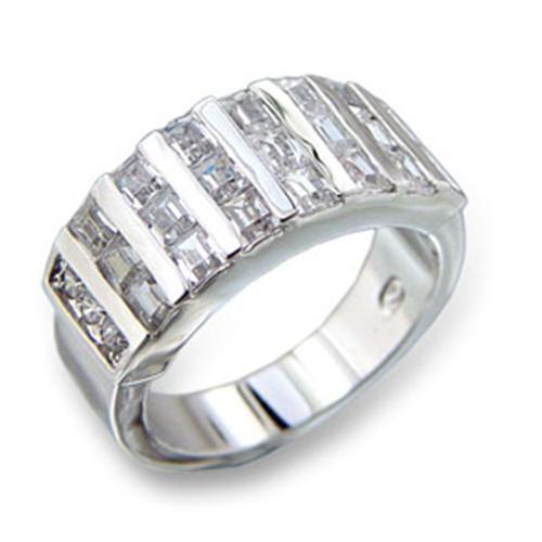 Rhodium brass ring featuring a clear AAA Grade CZ center stone, elegantly designed for versatile wear.