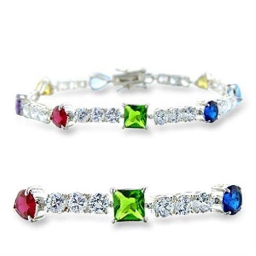 High-Polished 925 Sterling Silver Bracelet featuring AAA Grade Multi-Color CZ stones, showcasing a luxurious and elegant design.