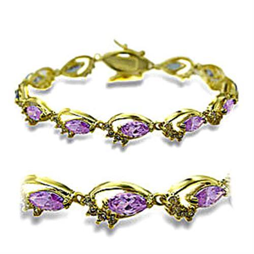 Gold brass bracelet featuring AAA Grade CZ stone in light amethyst color, showcasing elegance and craftsmanship.