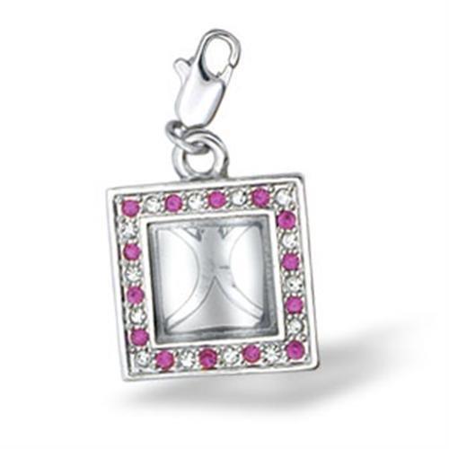 Rhodium brass pendant featuring a top grade rose crystal, elegantly designed for a sophisticated look.