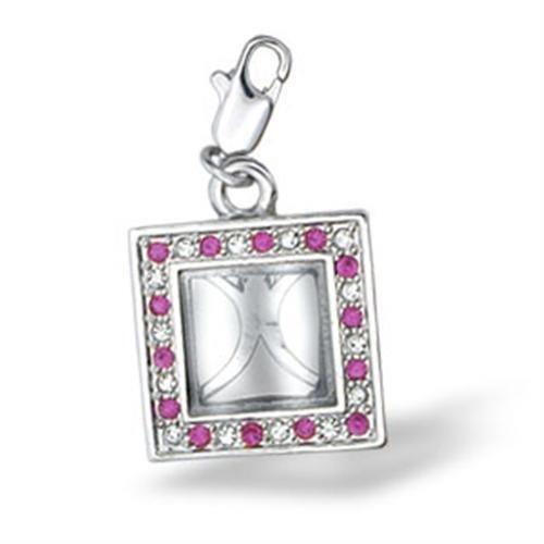 Rhodium brass pendant featuring a top grade rose crystal, elegantly designed for a sophisticated look.