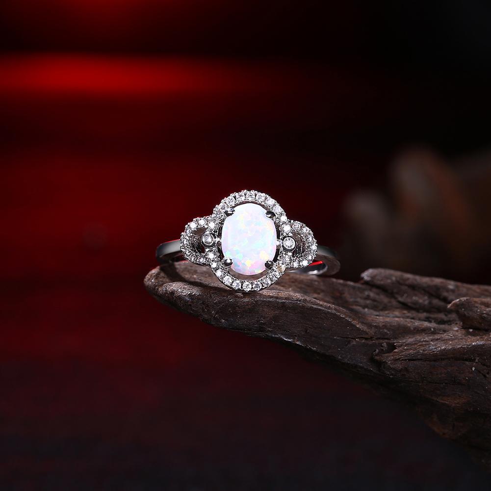 Elegant 4.50 CTTW Oceanic Opal Pav'e Circular Classic Ring in 18K White Gold, showcasing white opals in a stunning circular design.
