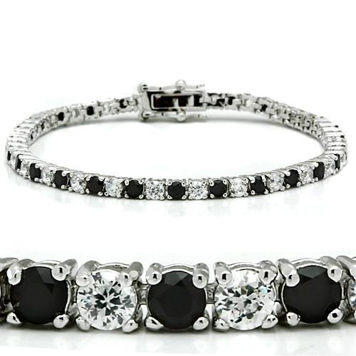 Rhodium Brass Bracelet featuring AAA Grade CZ in Black Diamond, showcasing its elegant design and sparkling center stone.