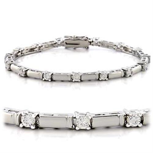 Rhodium brass bracelet featuring a clear AAA Grade CZ stone, elegantly designed for a sophisticated look.