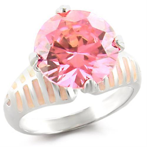 Elegant 49707 High-Polished 925 Sterling Silver Ring featuring AAA Grade CZ stones in a round shape and rose color.