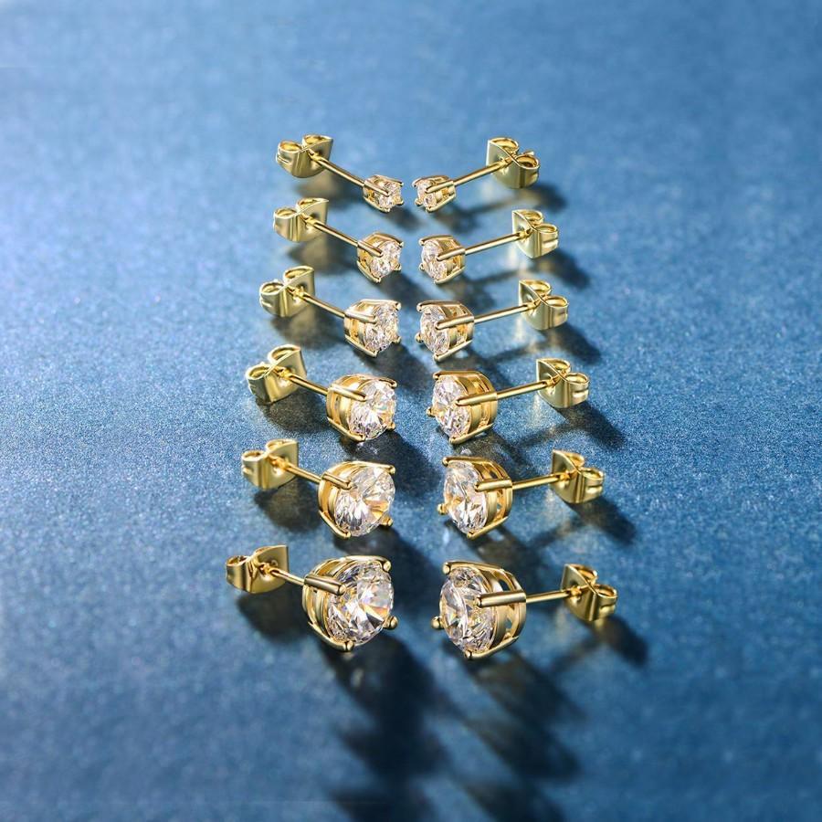 5 Pack Set of 4 Prong Stud Earrings featuring Italian design, 18K gold plating, and embellished with Austrian crystals.