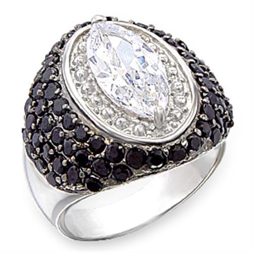 Elegant Rhodium + Ruthenium 925 Sterling Silver Ring featuring a large AAA Grade Clear CZ stone, showcasing a luxurious finish.
