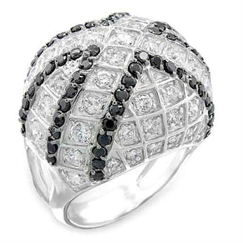 Elegant 50518 Rhodium + Ruthenium 925 Sterling Silver Ring featuring round AAA Grade Jet CZ stones.