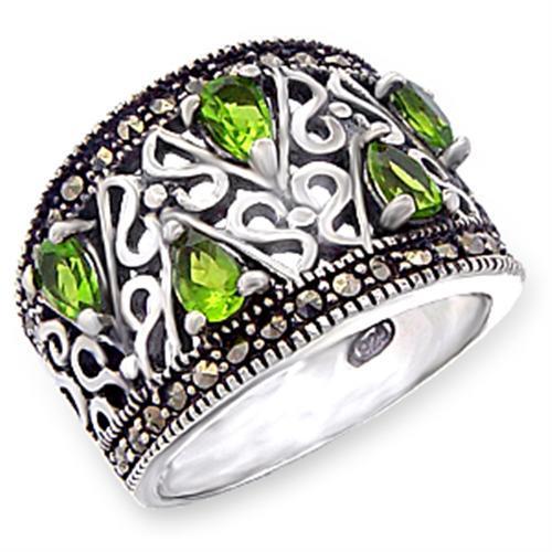 Antique Tone 925 Sterling Silver Ring featuring a vibrant synthetic spinel center stone in peridot color, elegantly designed for any occasion.