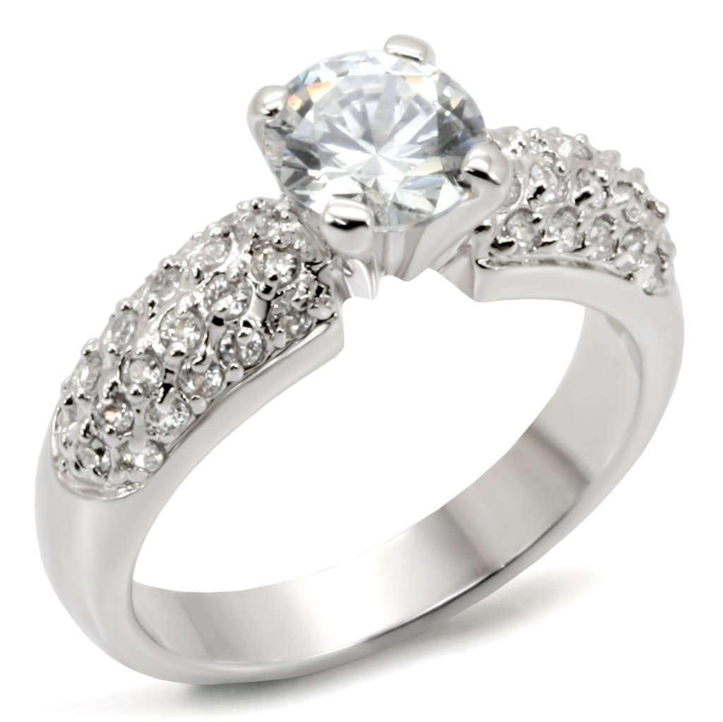 A stunning Rhodium Brass Ring featuring a clear AAA Grade CZ stone, elegantly designed for both casual and formal wear.