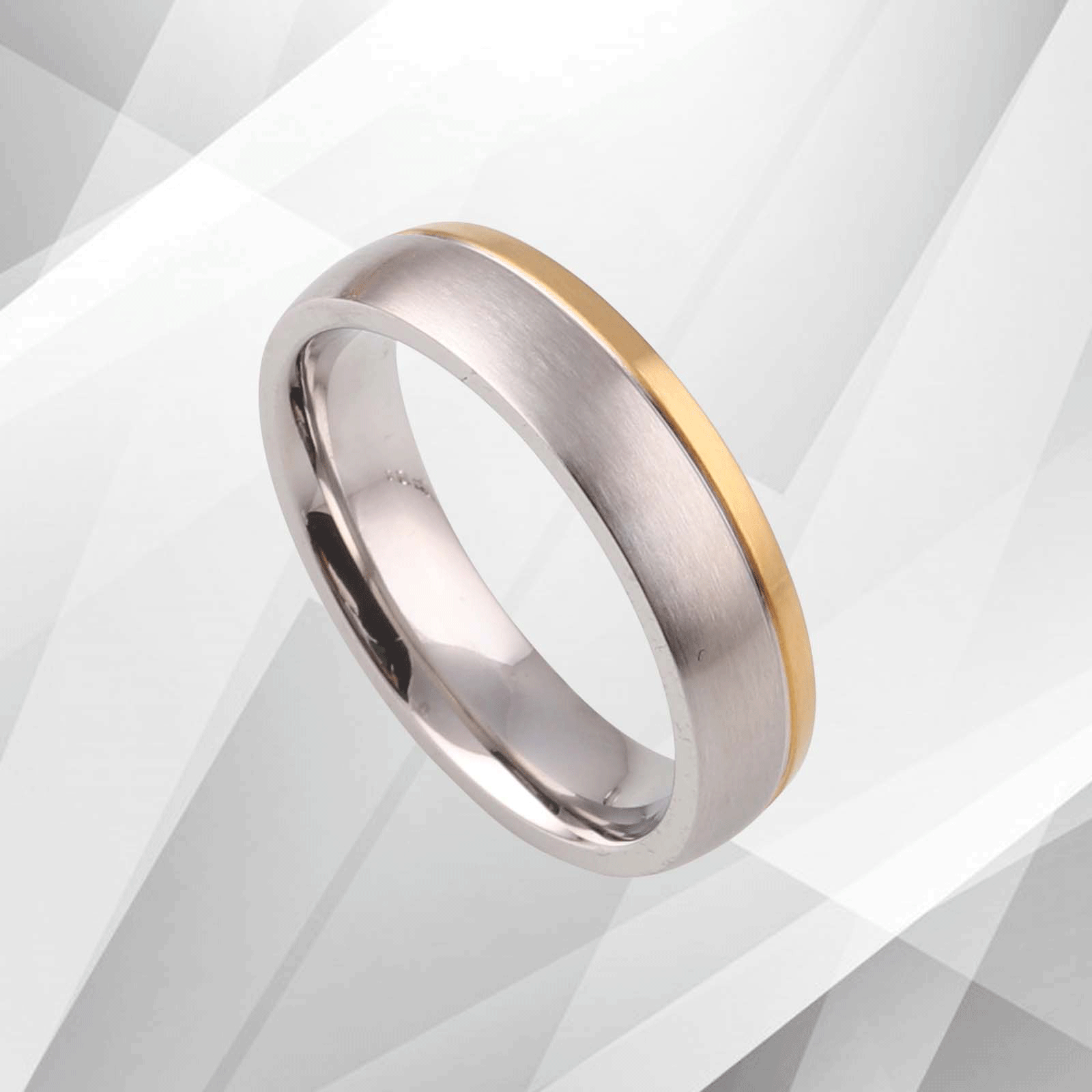 5mm Men's Tungsten Wedding Engagement Band Ring with 18Ct Yellow and White Gold accents, showcasing a brushed finish and comfort fit design.