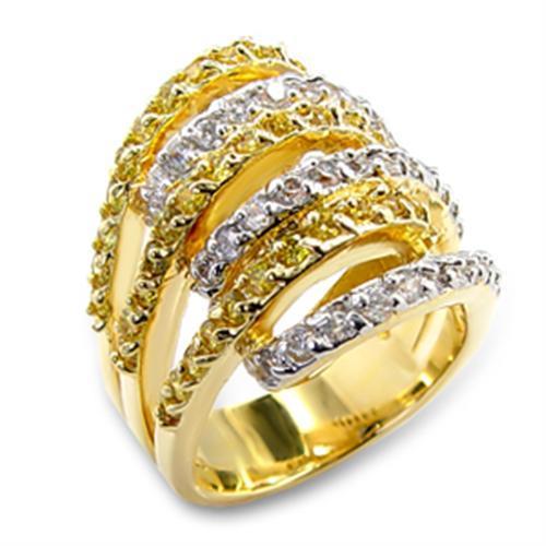 Gold and rhodium brass ring featuring AAA Grade CZ stone in topaz color, elegantly designed for stylish wear.
