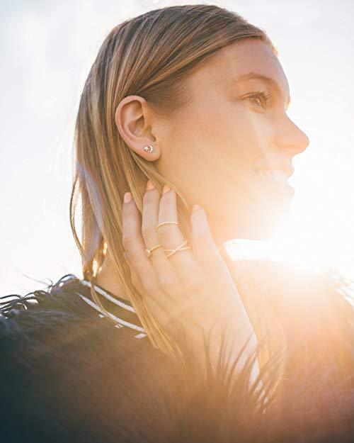 Elegant 6mm Pave Crescent Stud Earrings with Crystals, featuring a 14K gold plated finish, designed for comfort and hypoallergenic wear.
