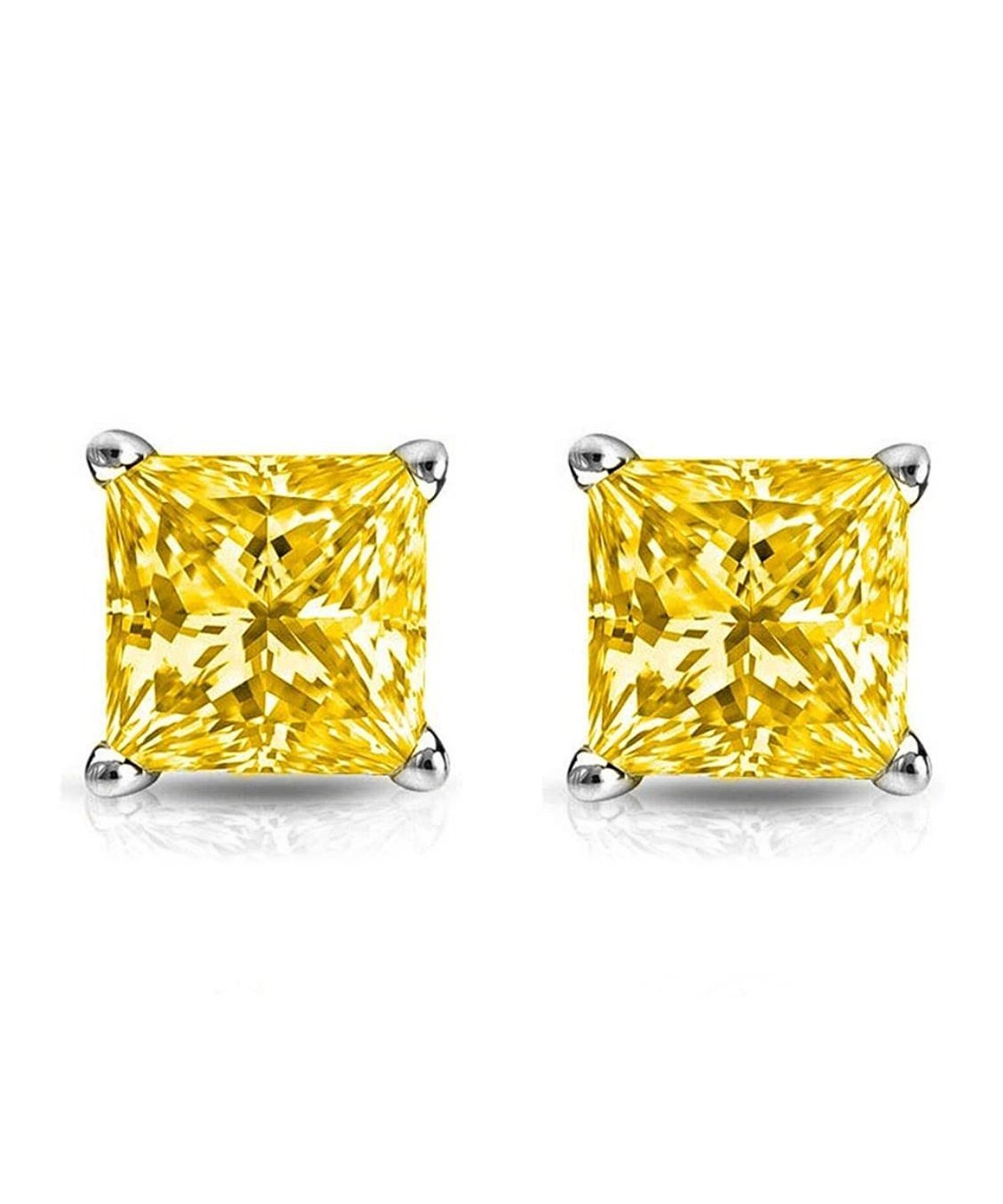 Elegant 6mm princess stud earrings featuring yellow Austrian crystals set in durable 18K white gold, showcasing Italian craftsmanship.