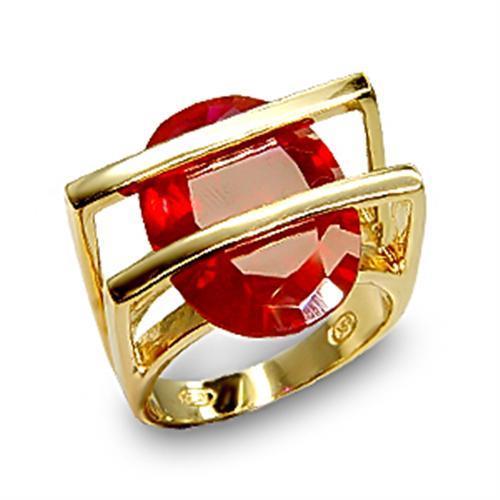 Elegant 6X001 Gold 925 Sterling Silver Ring featuring a synthetic garnet in ruby color, showcasing its luxurious design and craftsmanship.
